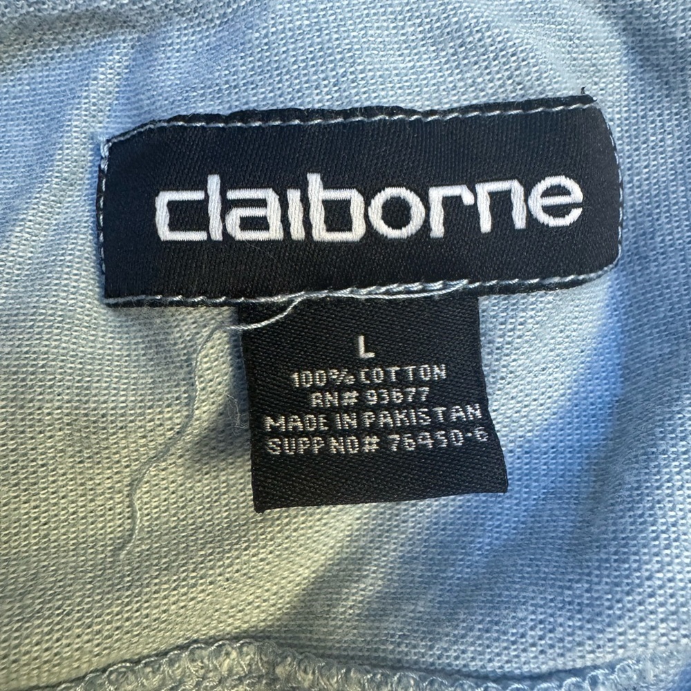 Claiborne Light Blue Pique Knit Button Down Shirt - 100% Cotton - Picture 3 of 7